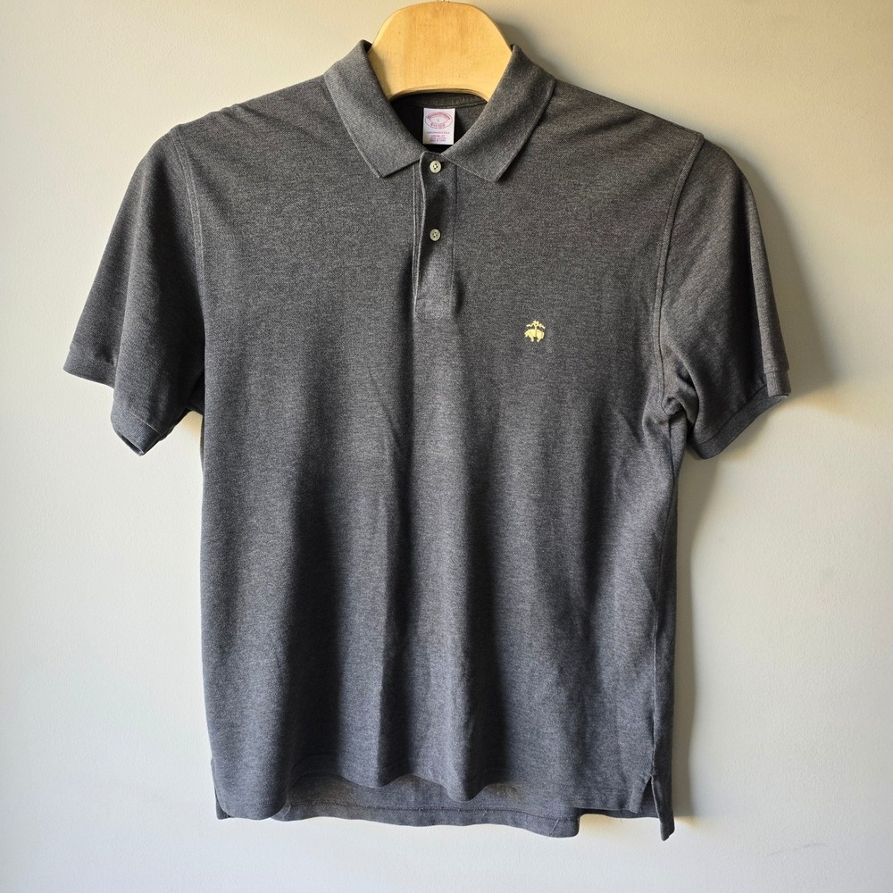 Brooks Brothers Performance Polo Mens Lg Gray Cotton Original Fit Short Sleeve